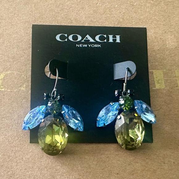 RARE Coach X Michelle Trachtenberg Green & Blue Gemstone Bumblebee Earrings - Picture 1 of 9